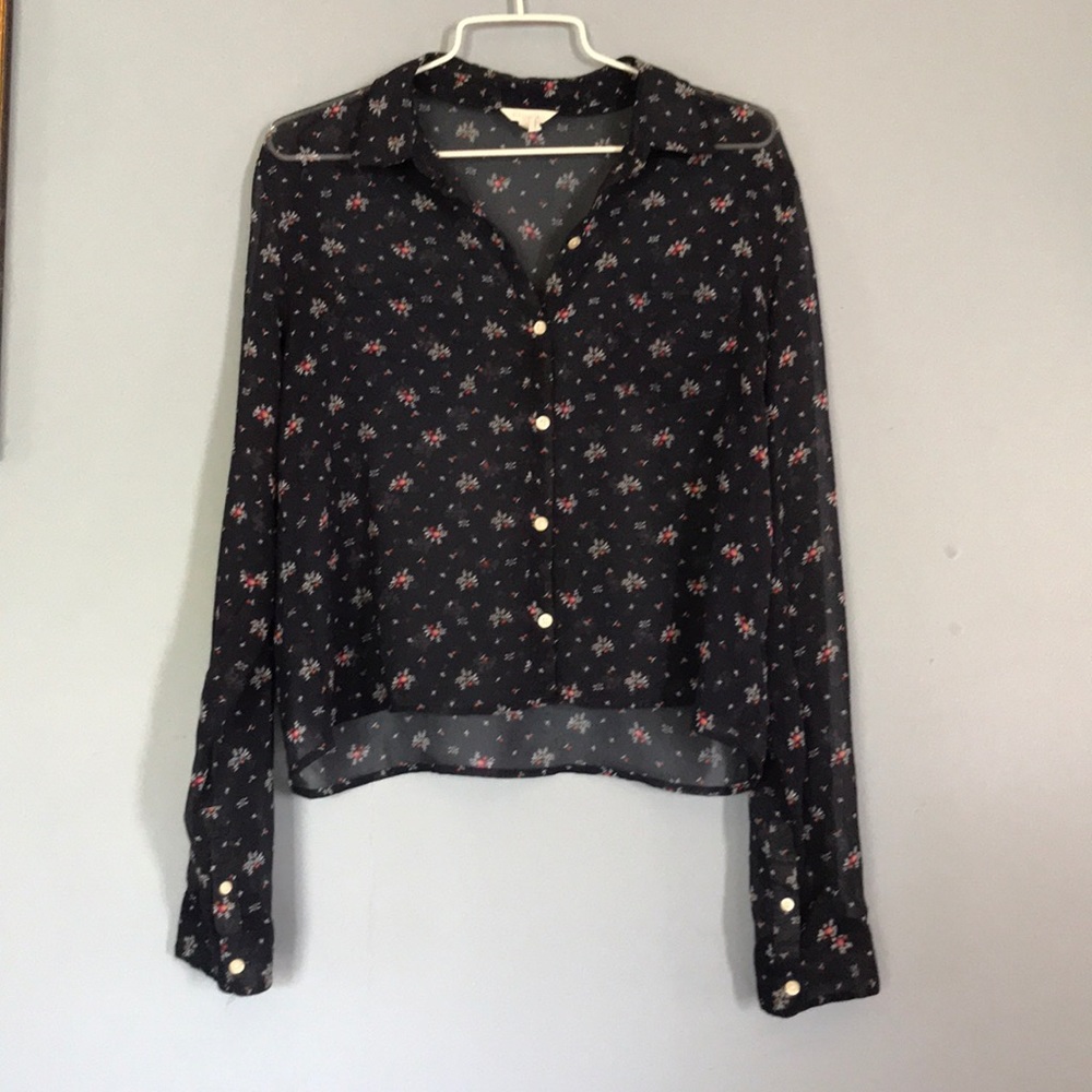 Aeropostale Sheer Button Up Blouse Size Large